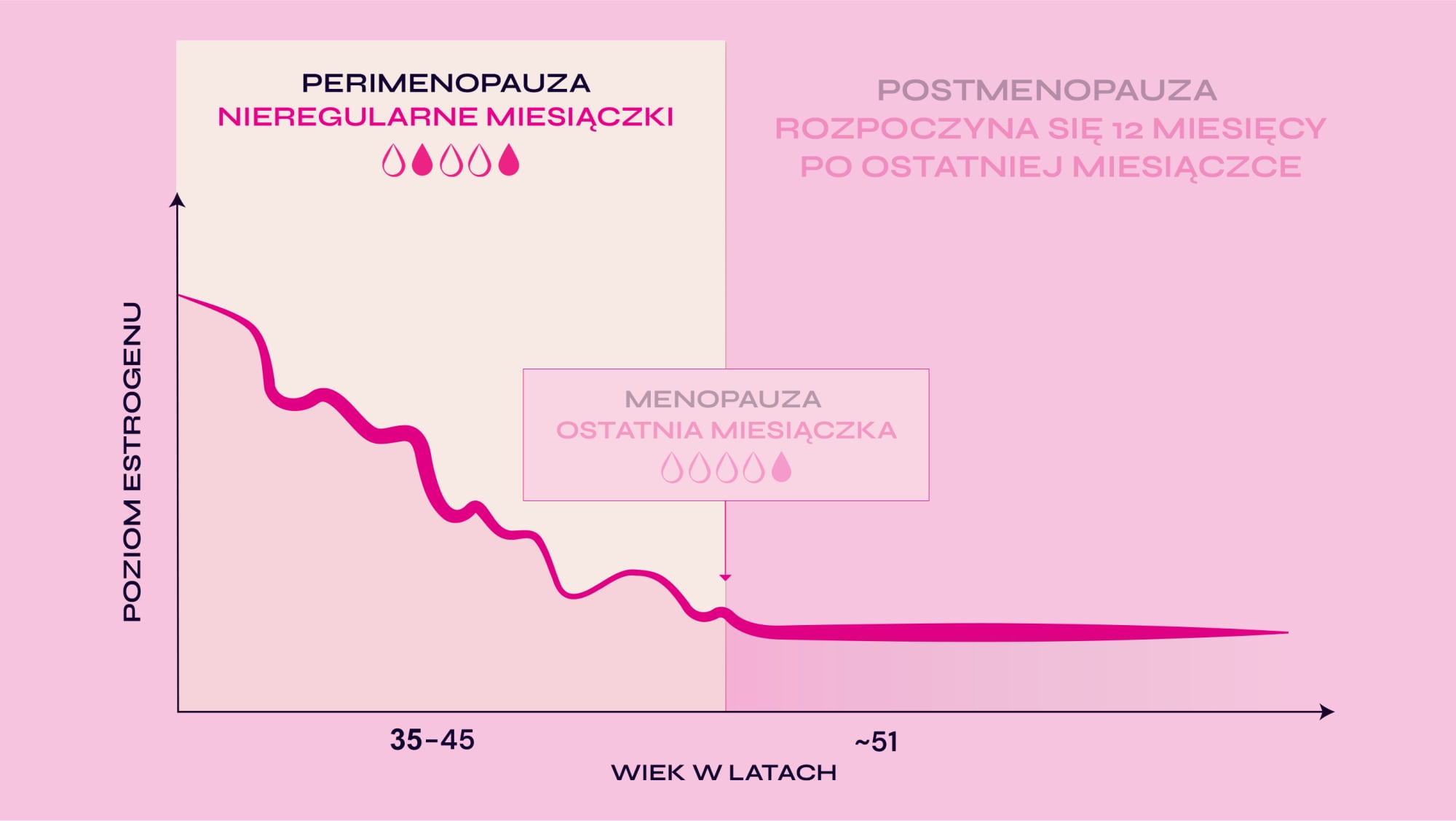 Wykres przebiegu menopauzy – faza okołomenopauzalna.